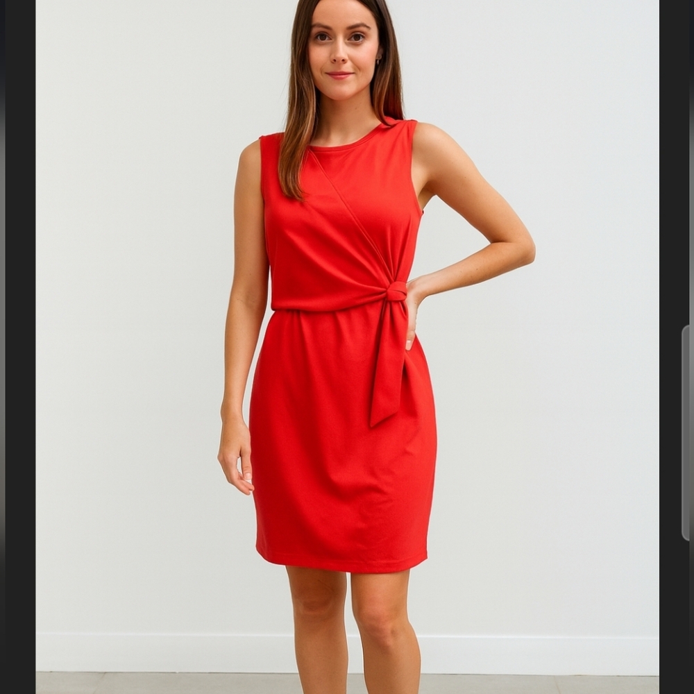 Lulu's Sleeveless Front Tie Sheath Dress In Red